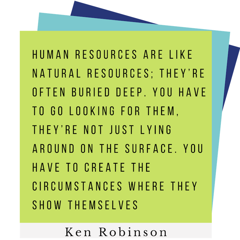 Human resources are like natural resources; They're often buried deep. You have to go looking for them, they're not just lying around on the surface. You have to create the circumstances where they show themselves. Ken Robinson