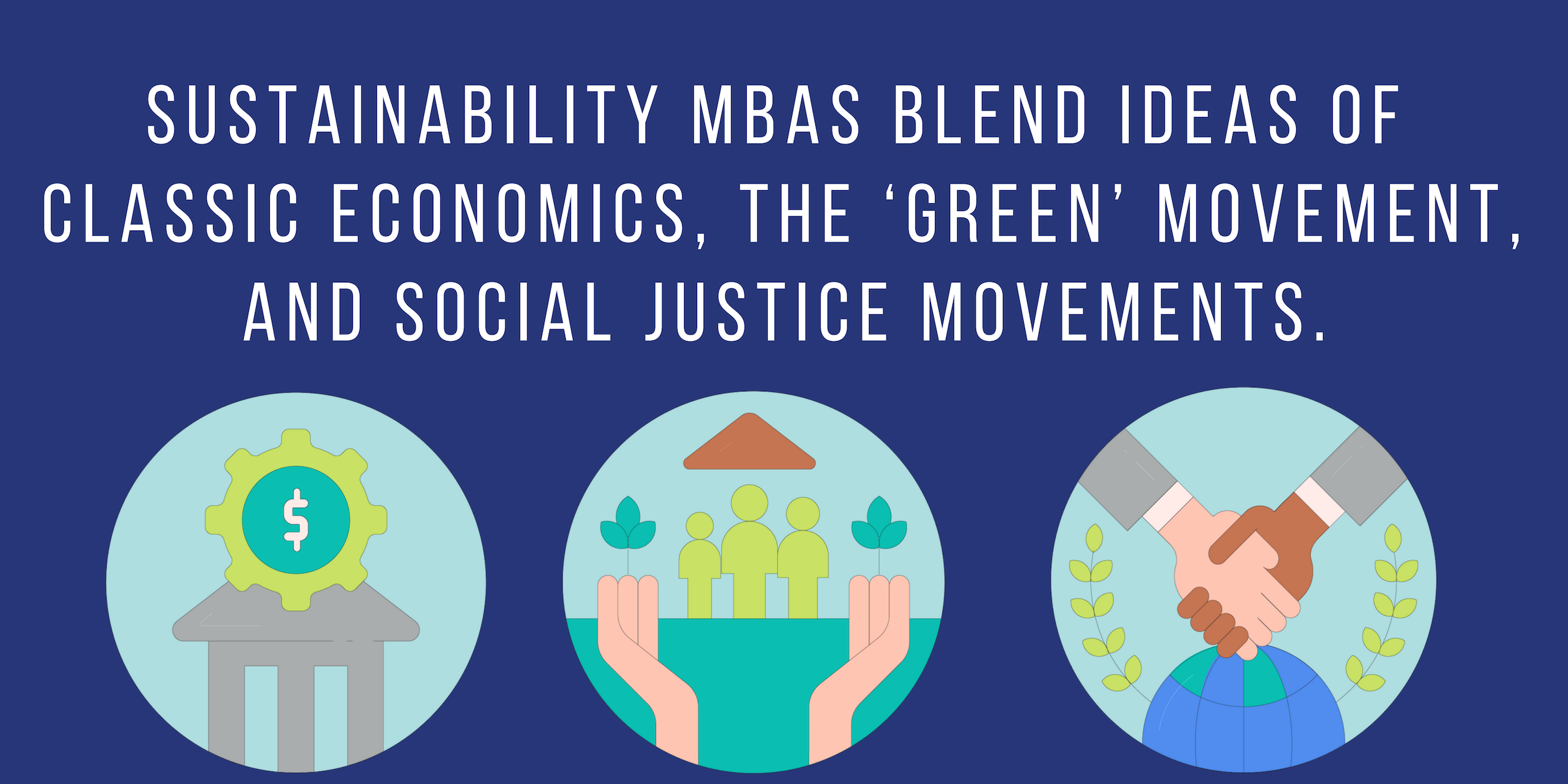 Sustainability MBAs blend ideas of classical economics, the 'green' movement, and social justice movements.