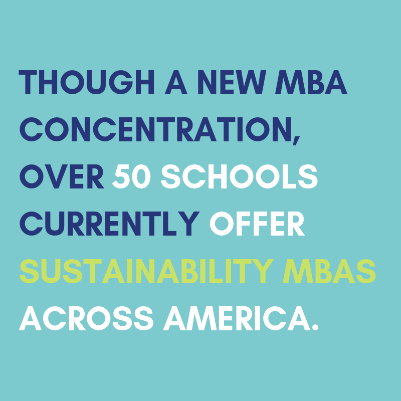 Though a new MBA concentration over 50 schools currently offer sustainability MBAs across America